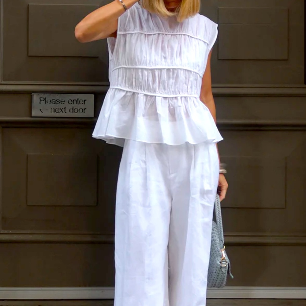 NWT DISSH FLYNN WHITE LINEN BLEND TIERED TOP